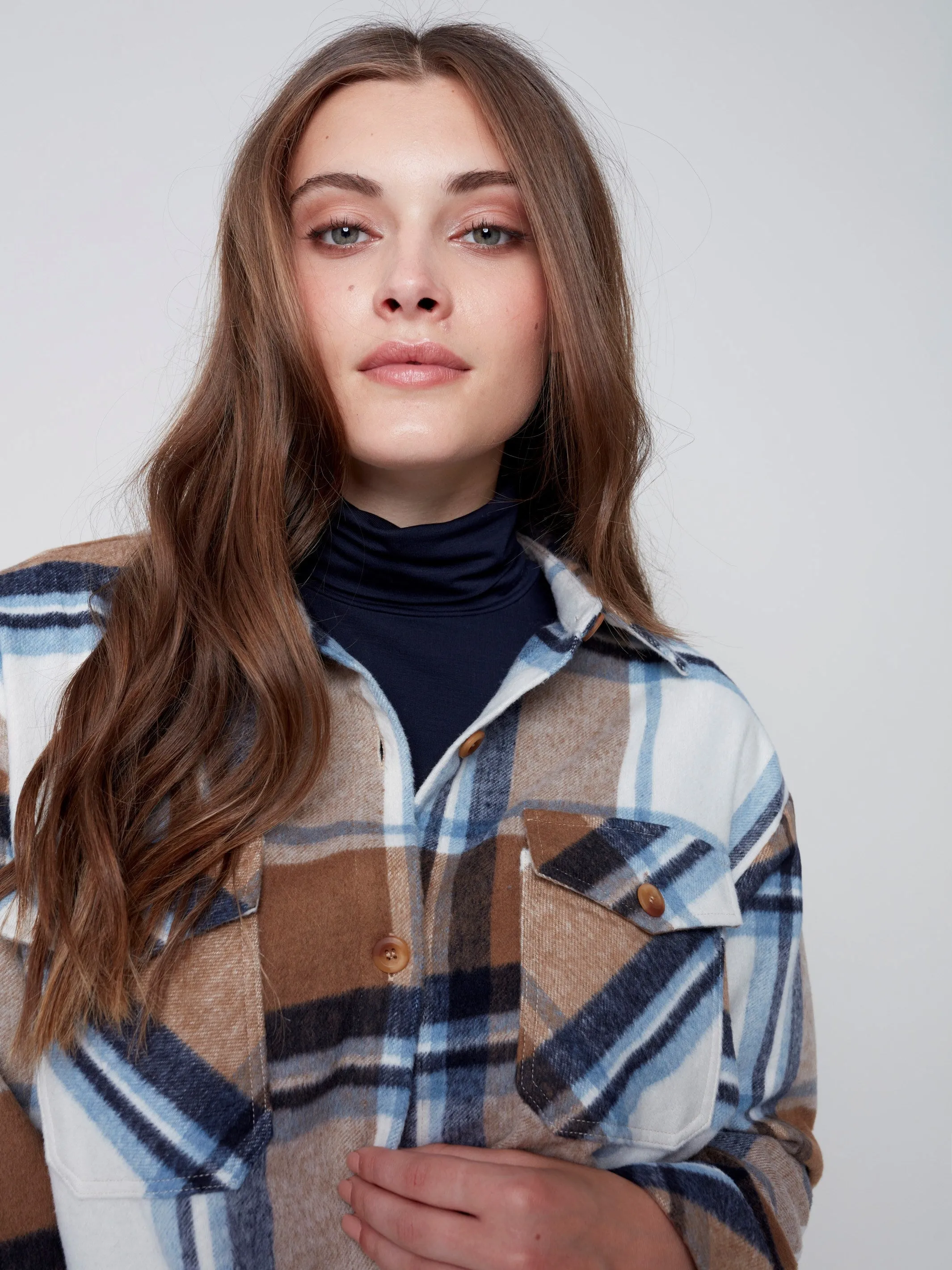 Plaid Flannel Shirt Jacket - Truffle