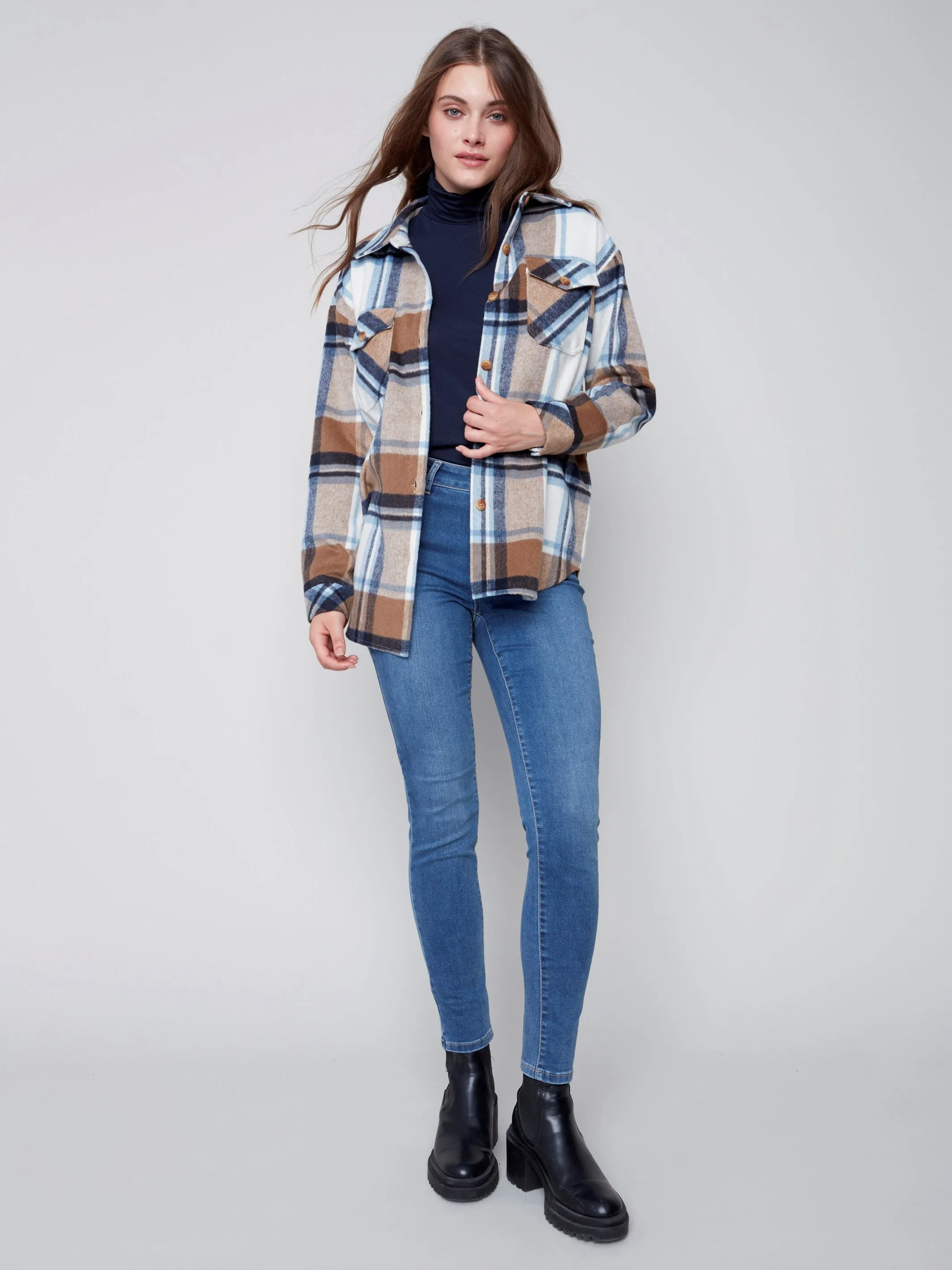 Plaid Flannel Shirt Jacket - Truffle