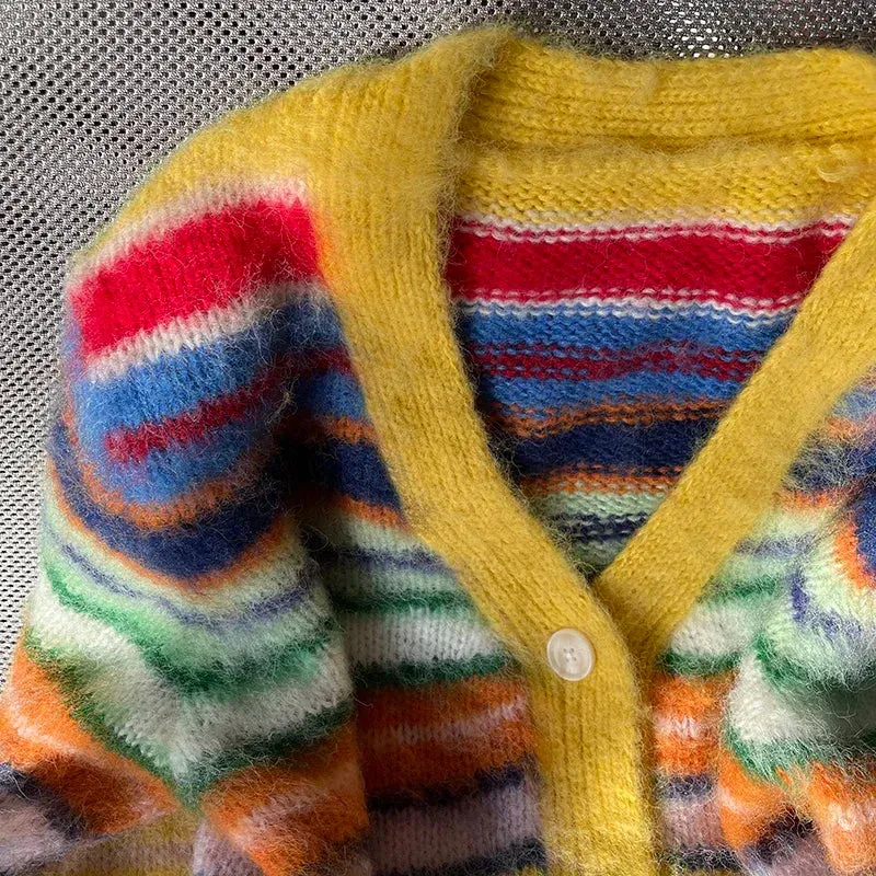 Pre Order:  Multicolor Striped Long Sleeves V-Neck Cardigan Sweater