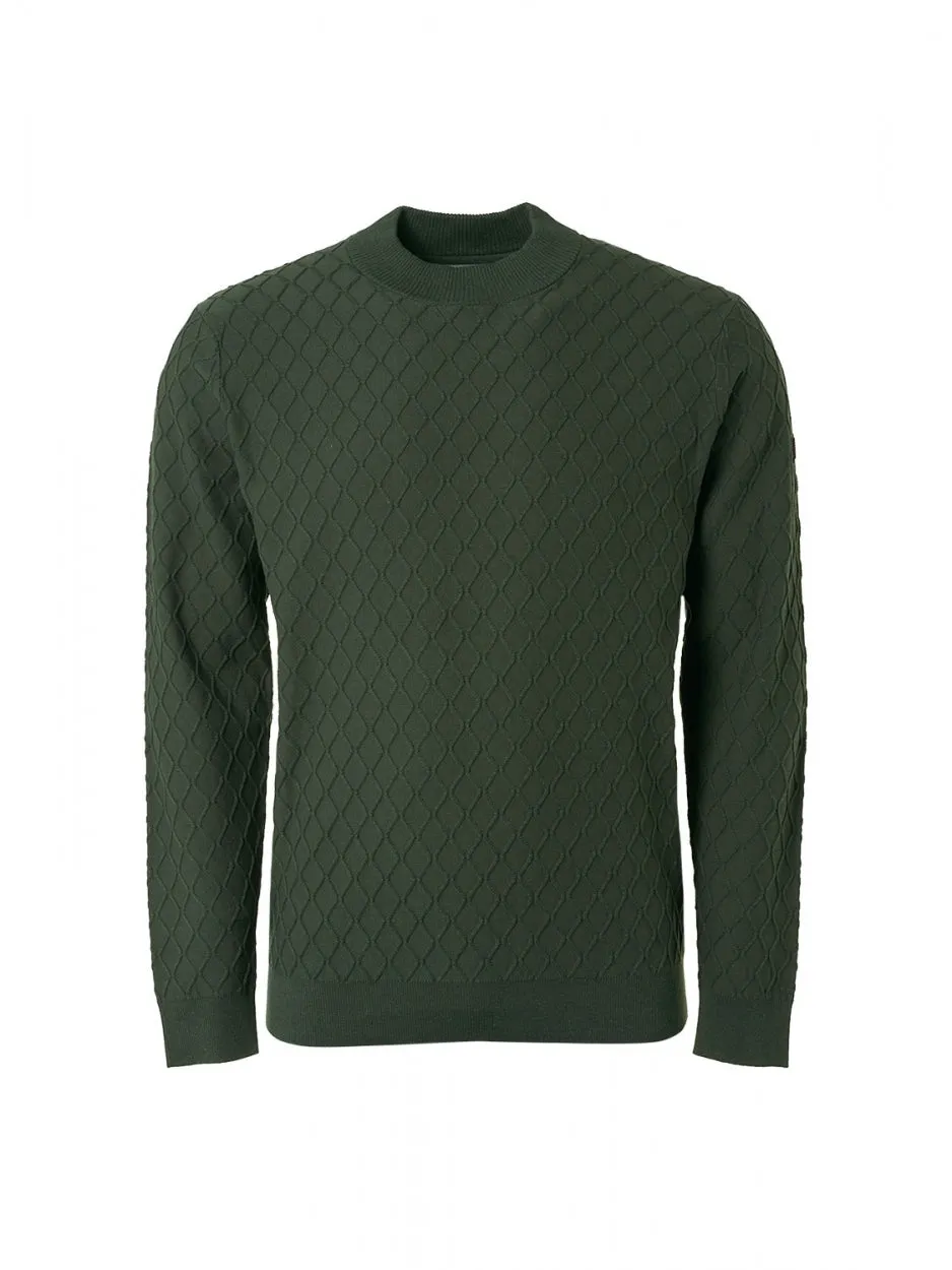 Pullover Crewneck Jacquard Mix Knit Solid | Dark Green
