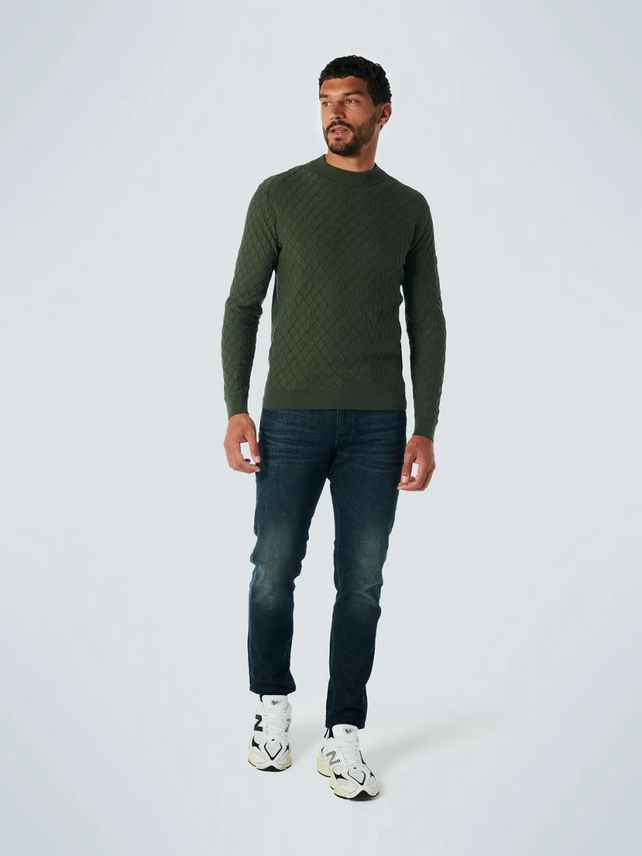 Pullover Crewneck Jacquard Mix Knit Solid | Dark Green