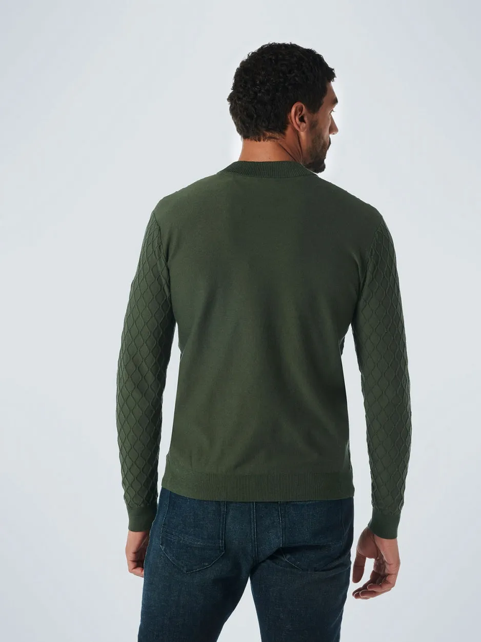 Pullover Crewneck Jacquard Mix Knit Solid | Dark Green