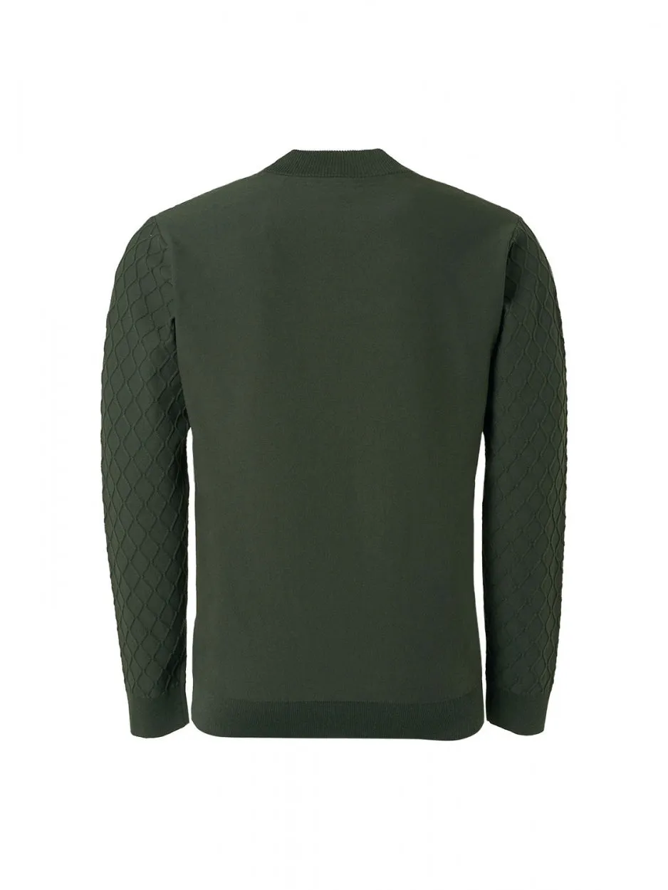 Pullover Crewneck Jacquard Mix Knit Solid | Dark Green
