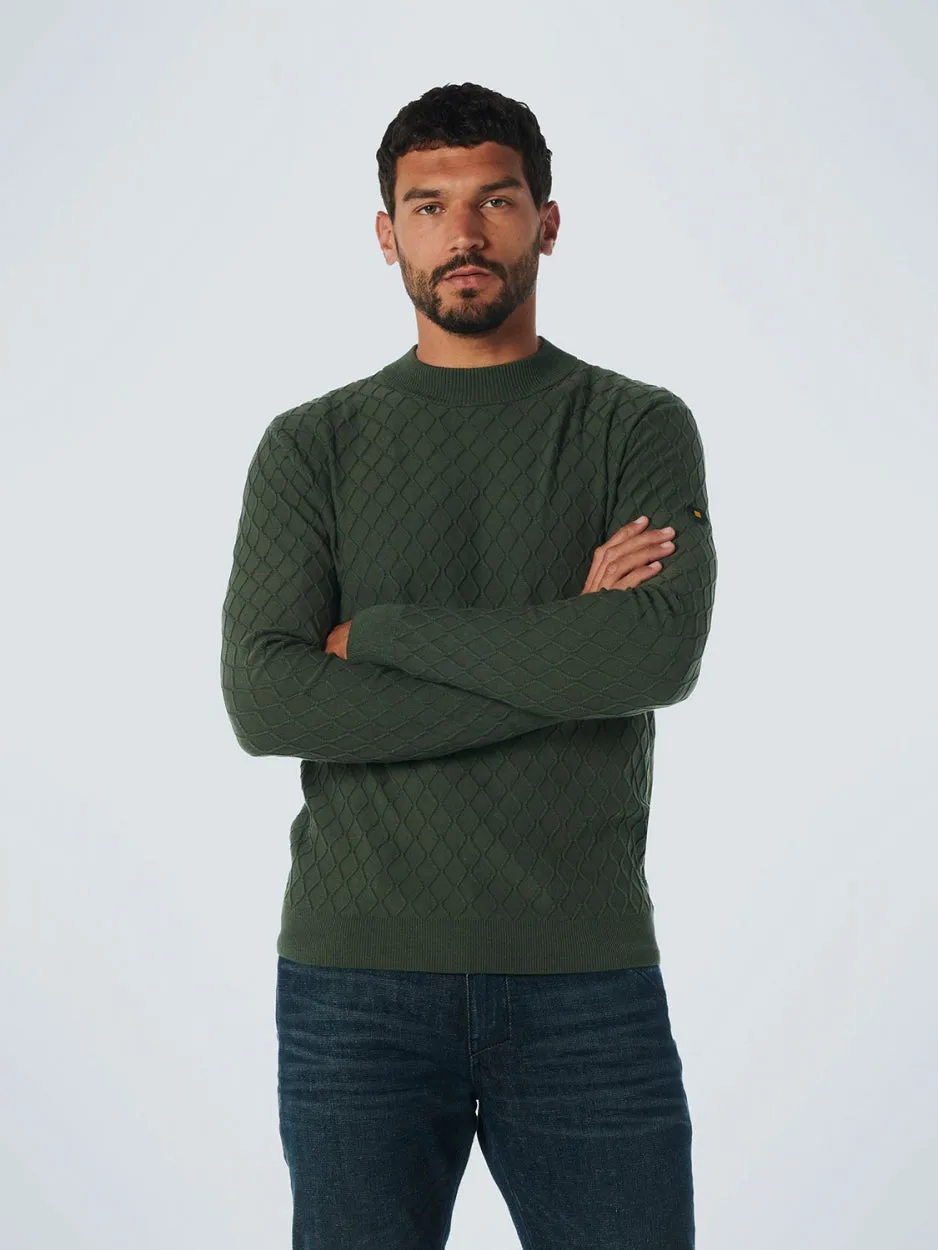 Pullover Crewneck Jacquard Mix Knit Solid | Dark Green