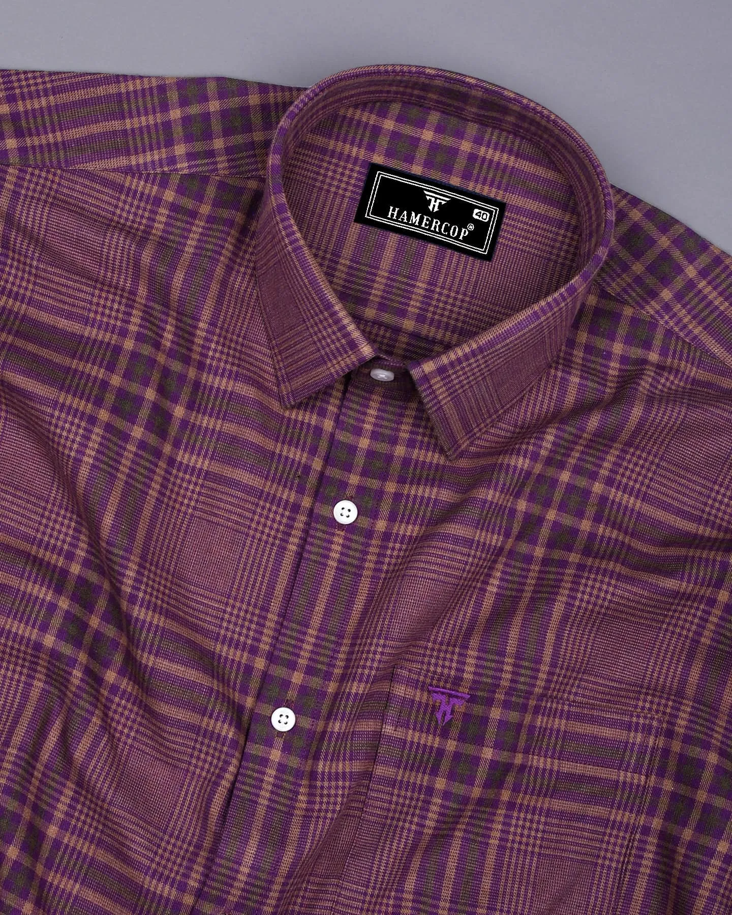 Purple With Cream Twill Check Plaid Flannel Cotton Shirt