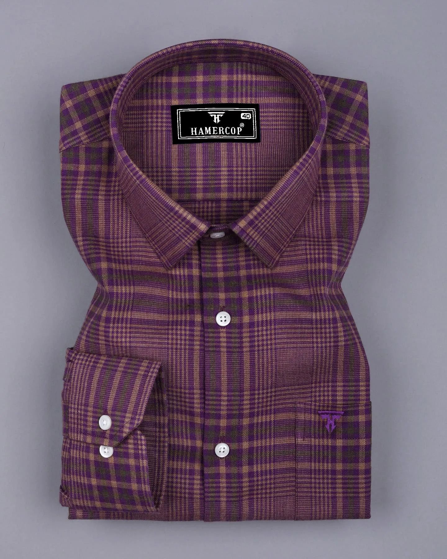 Purple With Cream Twill Check Plaid Flannel Cotton Shirt