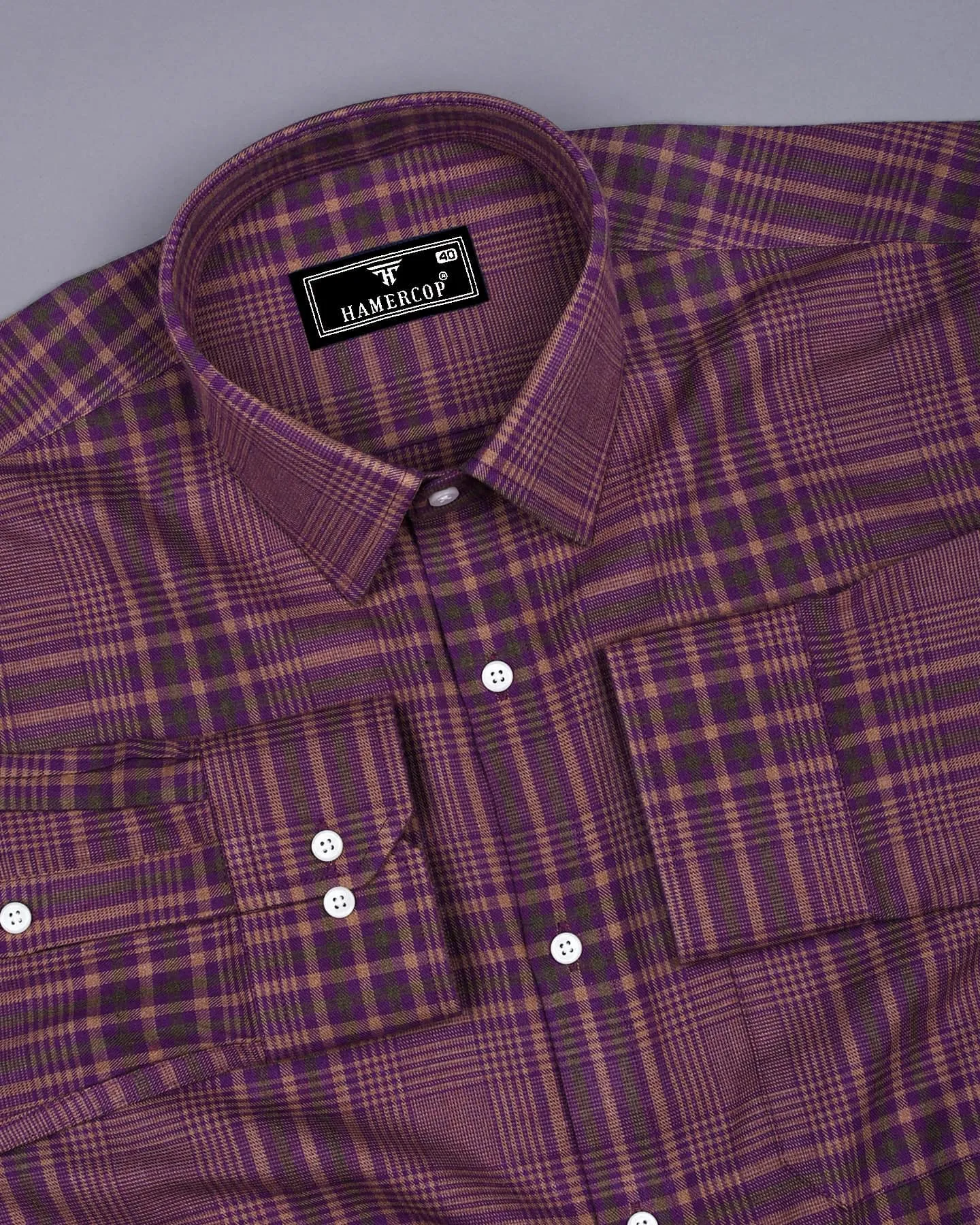 Purple With Cream Twill Check Plaid Flannel Cotton Shirt