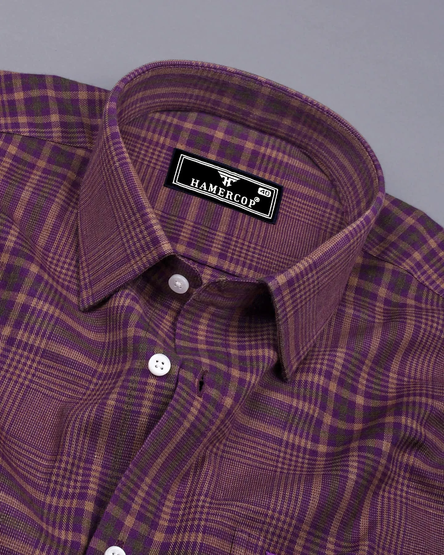 Purple With Cream Twill Check Plaid Flannel Cotton Shirt