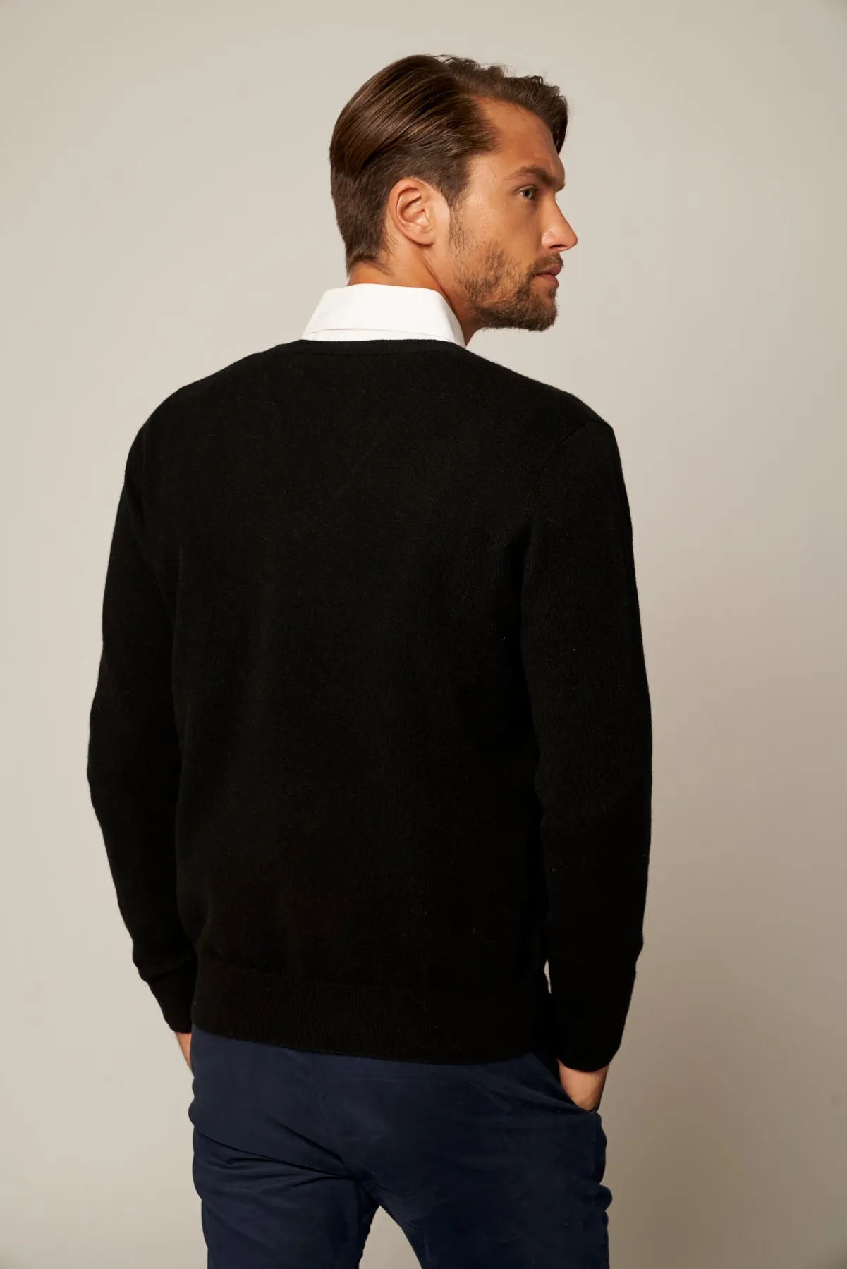 Solid V-Neck Merino-Cashmere Sweater