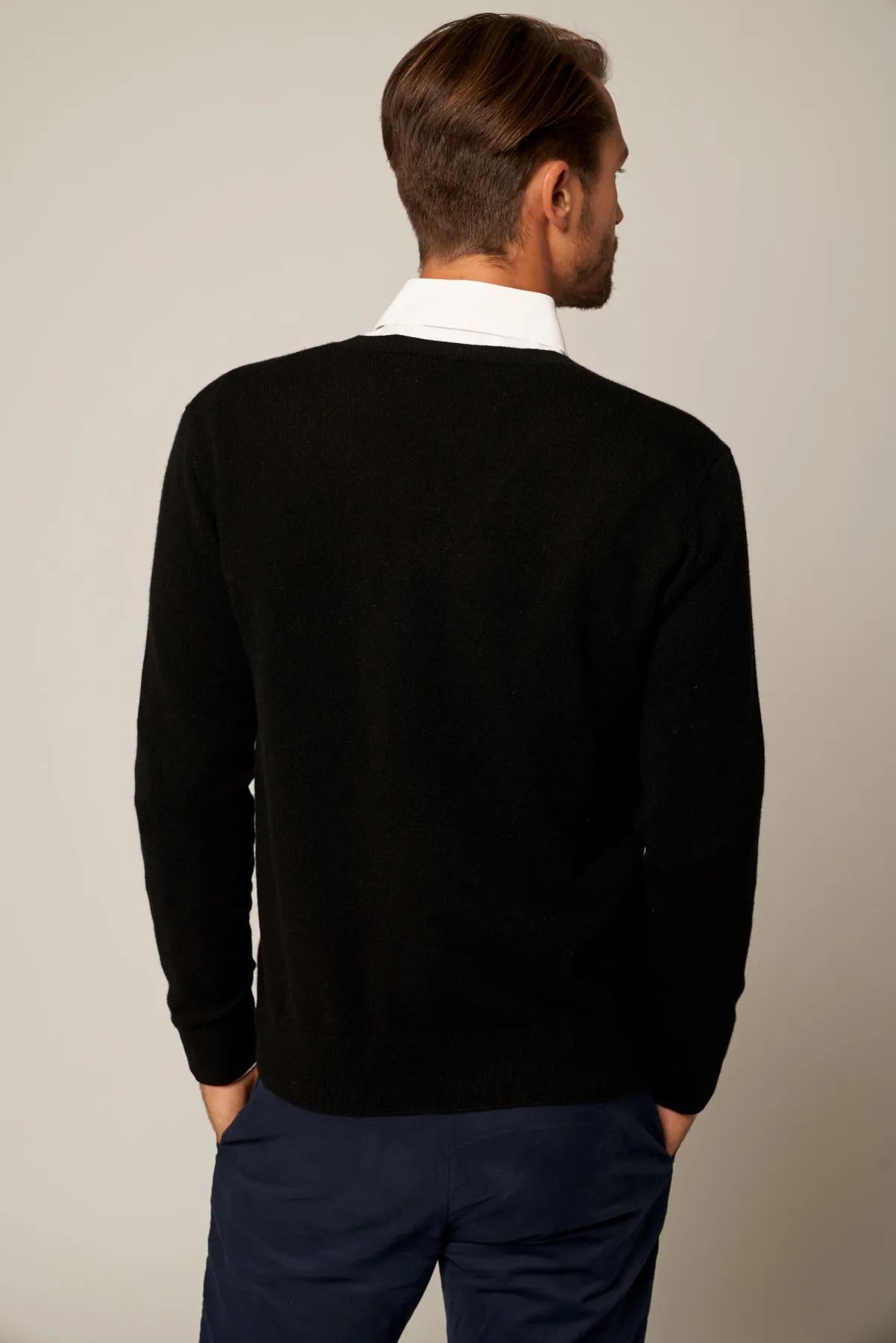 Solid V-Neck Merino-Cashmere Sweater