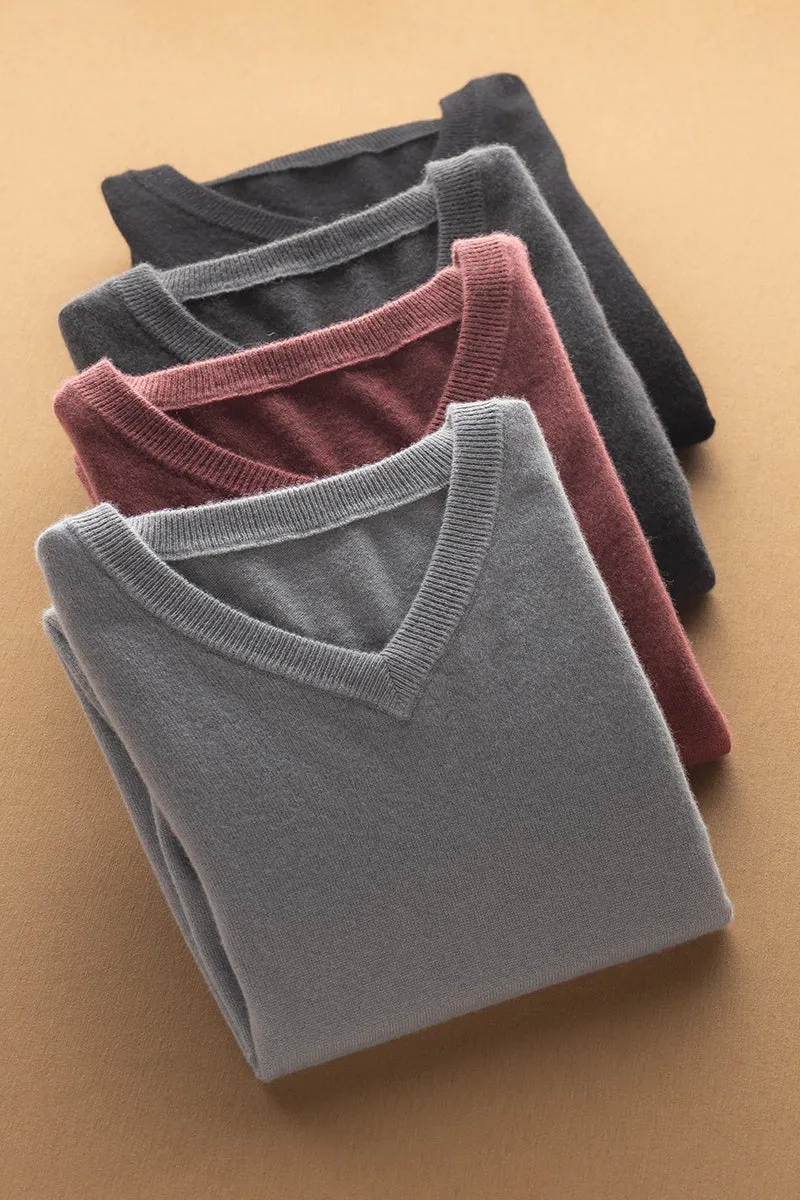 Solid V-Neck Merino-Cashmere Sweater