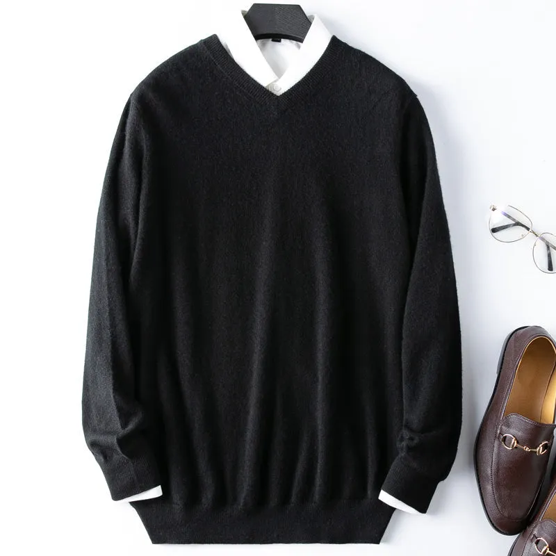 Solid V-Neck Merino-Cashmere Sweater
