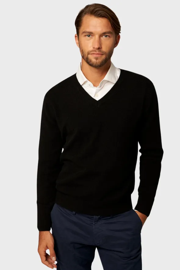 Solid V-Neck Merino-Cashmere Sweater