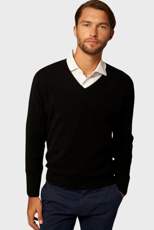 Solid V-Neck Merino-Cashmere Sweater