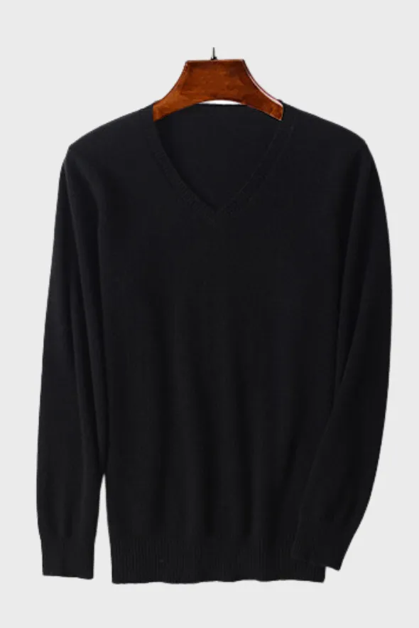 Solid V-Neck Merino-Cashmere Sweater