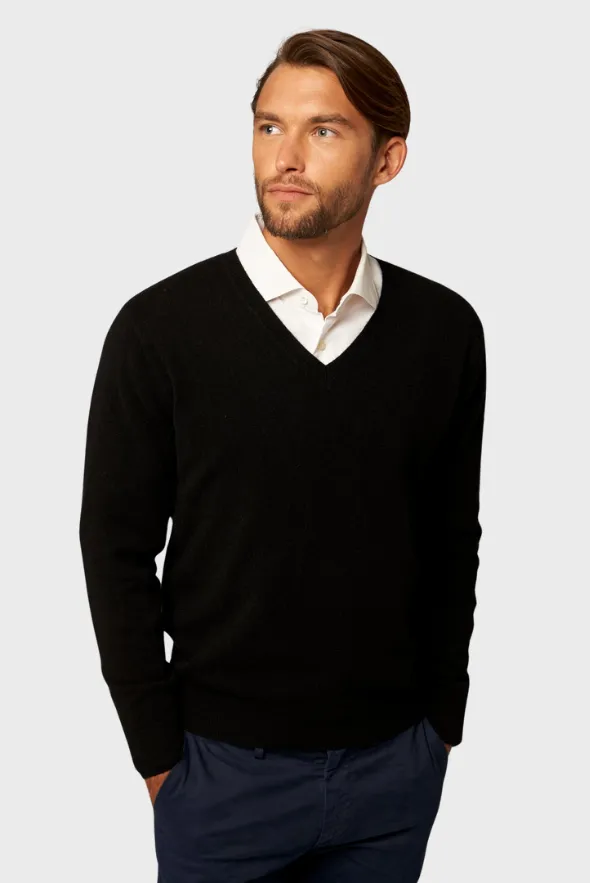 Solid V-Neck Merino-Cashmere Sweater