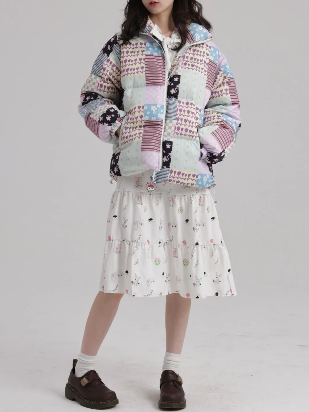 Stitching Printed Zipper Down Jacket【s0000000529】