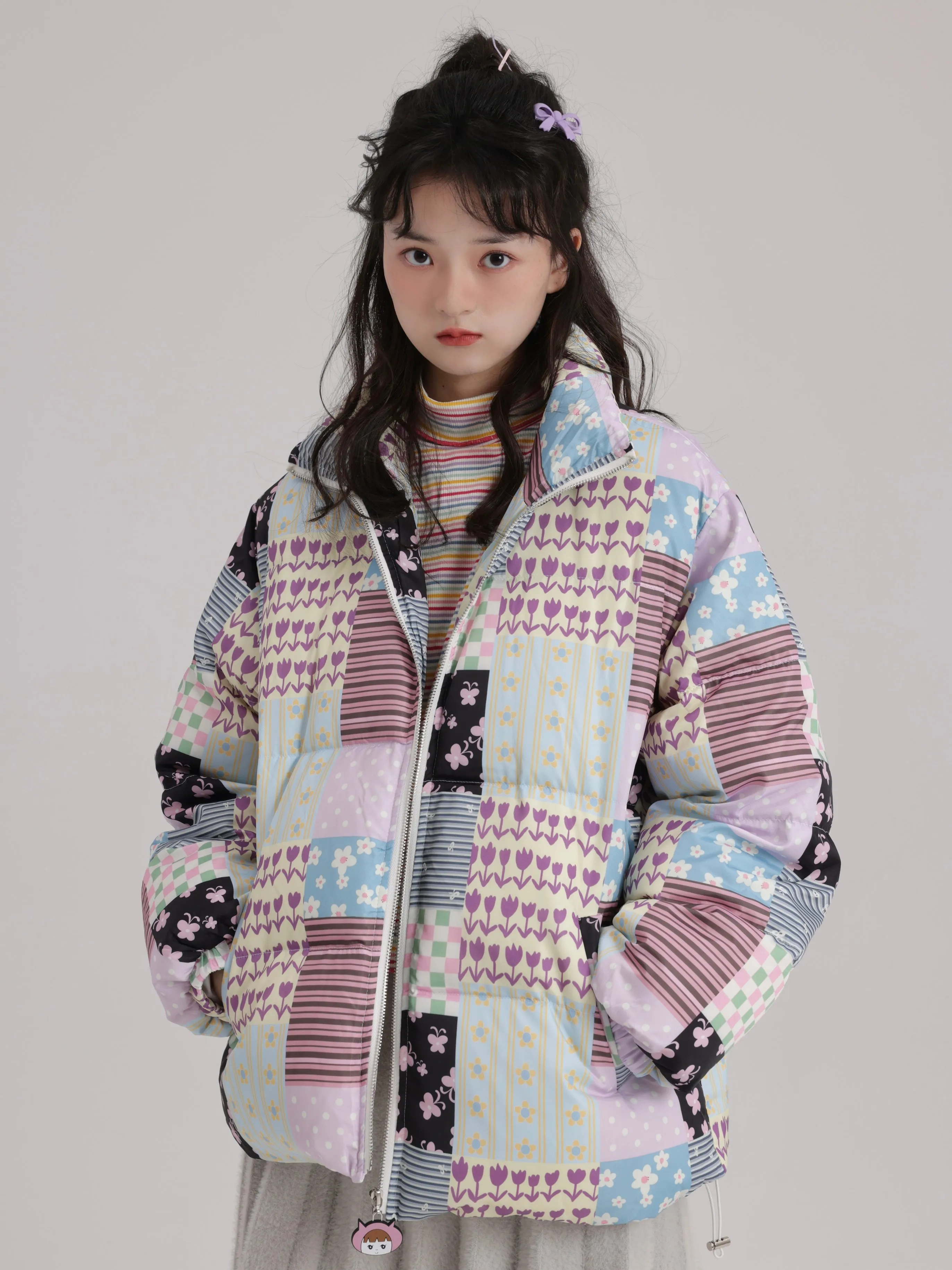 Stitching Printed Zipper Down Jacket【s0000000529】