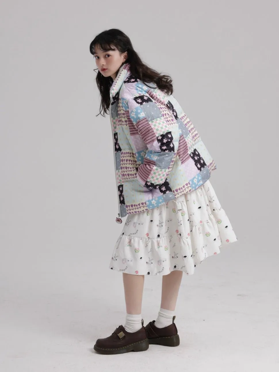 Stitching Printed Zipper Down Jacket【s0000000529】