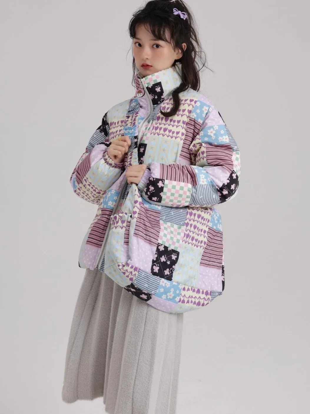 Stitching Printed Zipper Down Jacket【s0000000529】