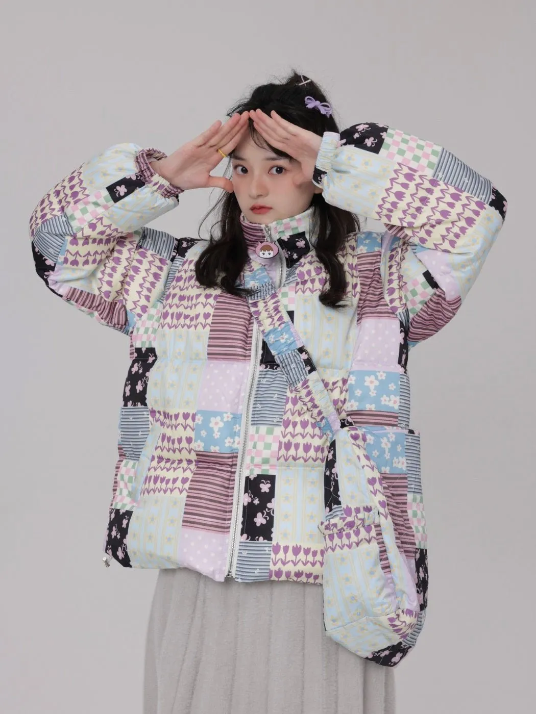 Stitching Printed Zipper Down Jacket【s0000000529】
