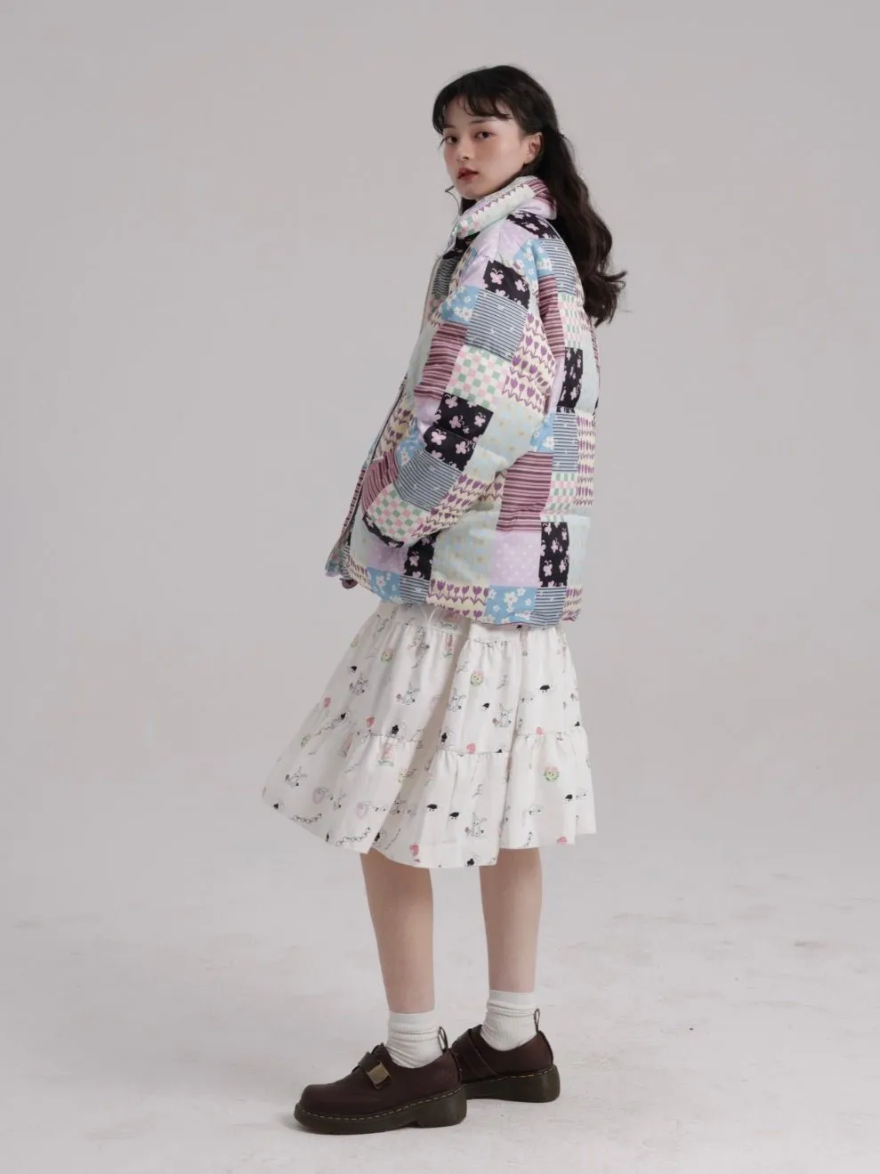Stitching Printed Zipper Down Jacket【s0000000529】