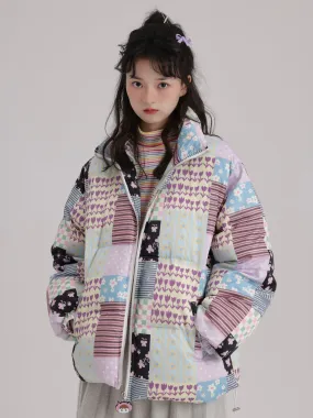 Stitching Printed Zipper Down Jacket【s0000000529】