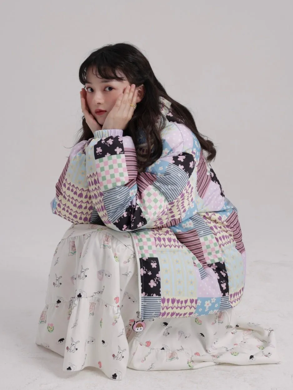 Stitching Printed Zipper Down Jacket【s0000000529】
