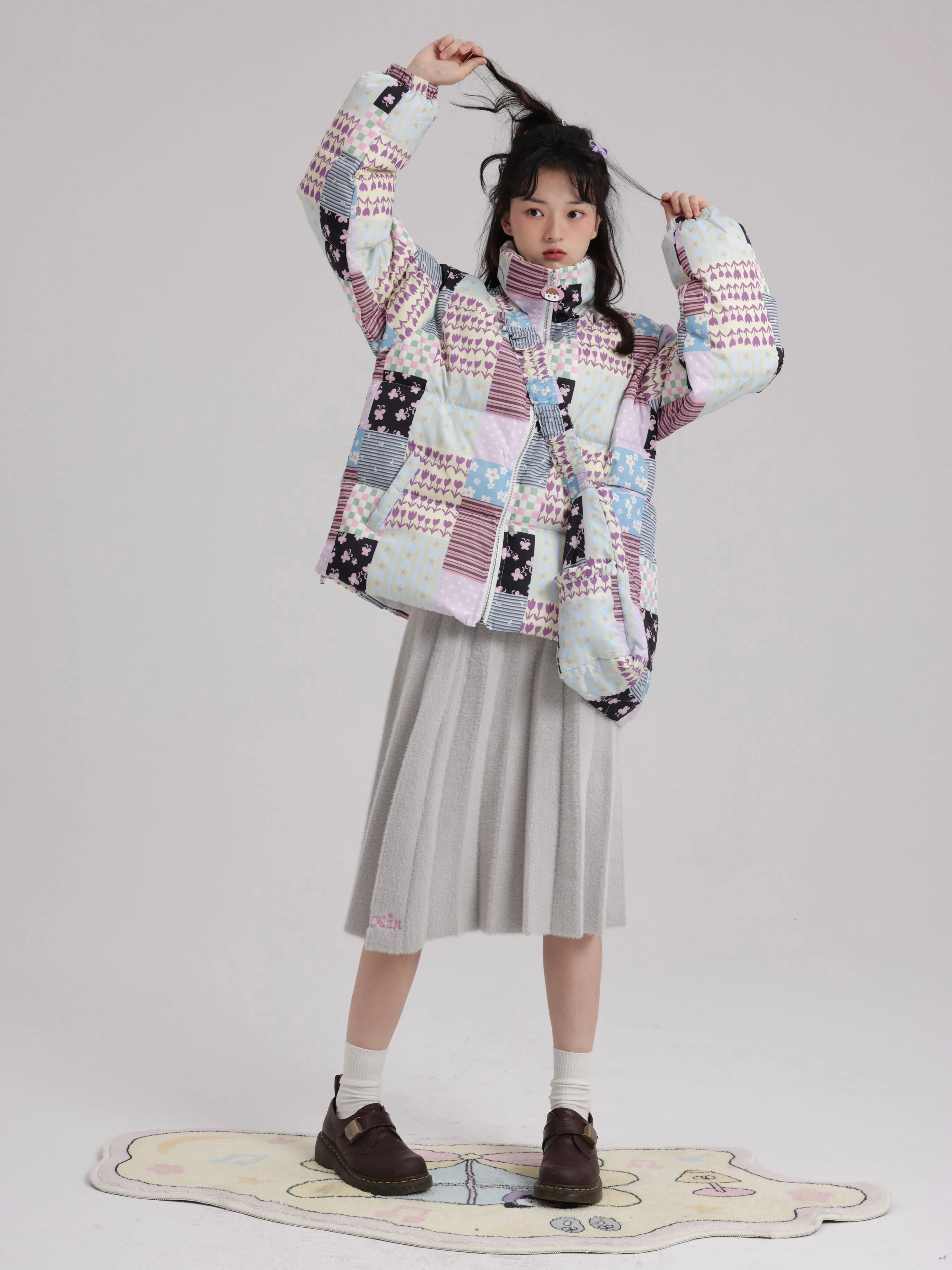 Stitching Printed Zipper Down Jacket【s0000000529】