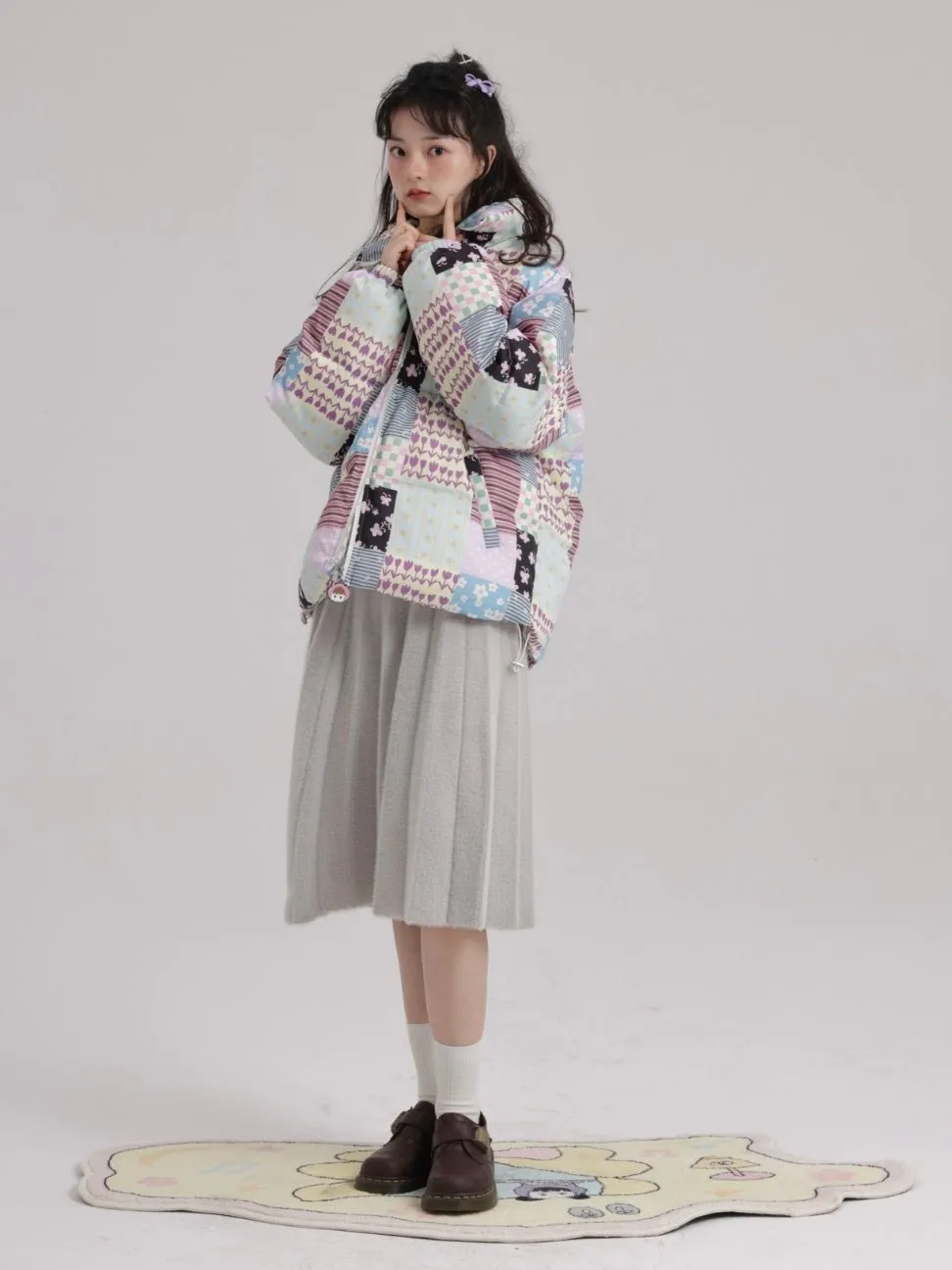 Stitching Printed Zipper Down Jacket【s0000000529】