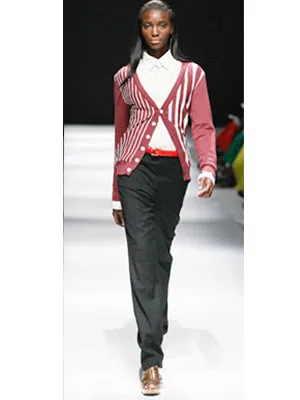 Striped Woollen Cardigan - Burgundy