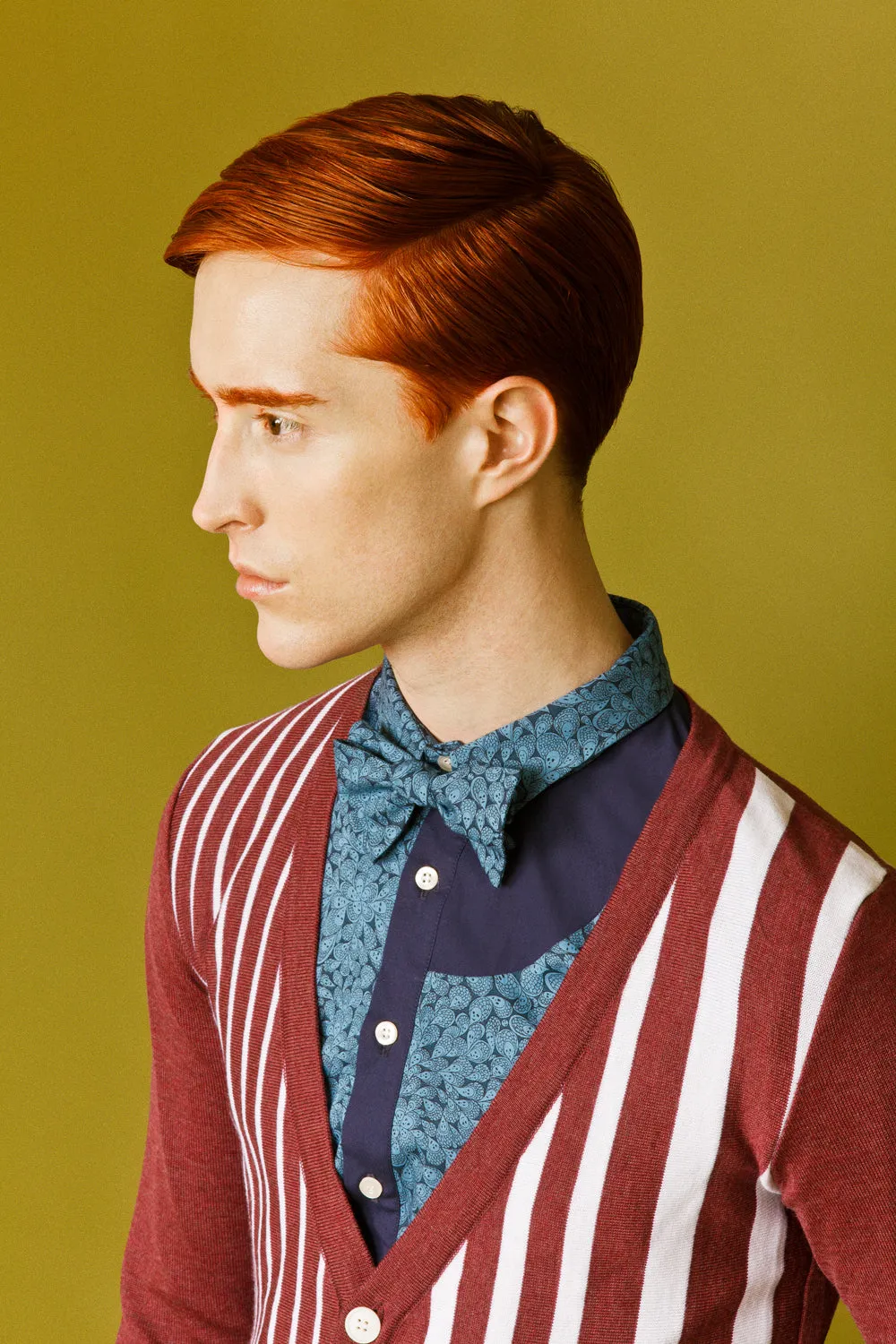 Striped Woollen Cardigan - Burgundy