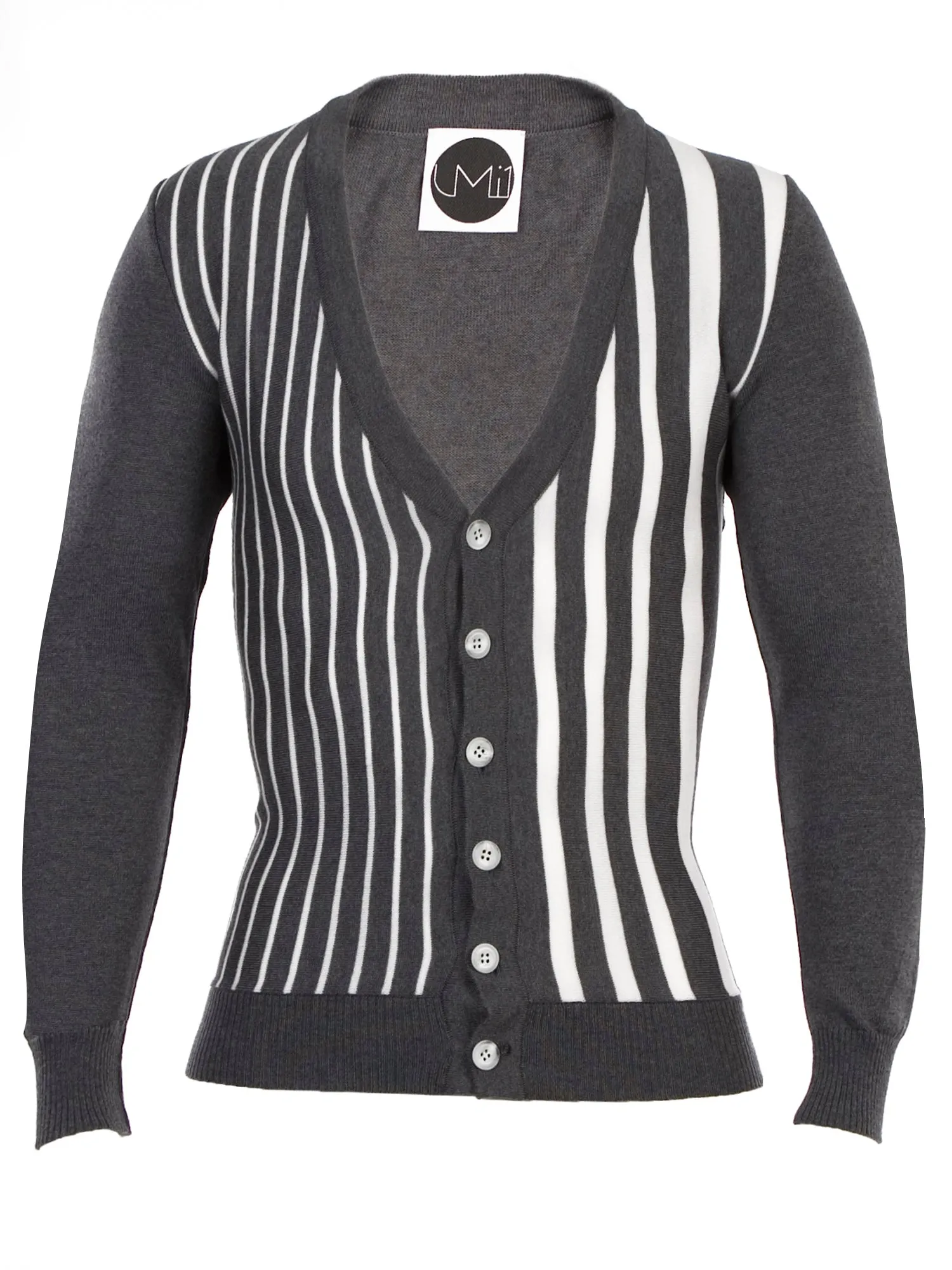 Striped Woollen Cardigan - Grey