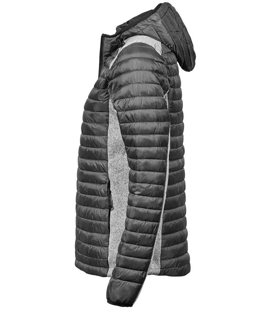 Tee Jays Ladies Crossover Hooded Padded Outdoor Jacket | Space Grey/Grey Melange