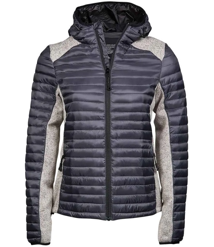 Tee Jays Ladies Crossover Hooded Padded Outdoor Jacket | Space Grey/Grey Melange
