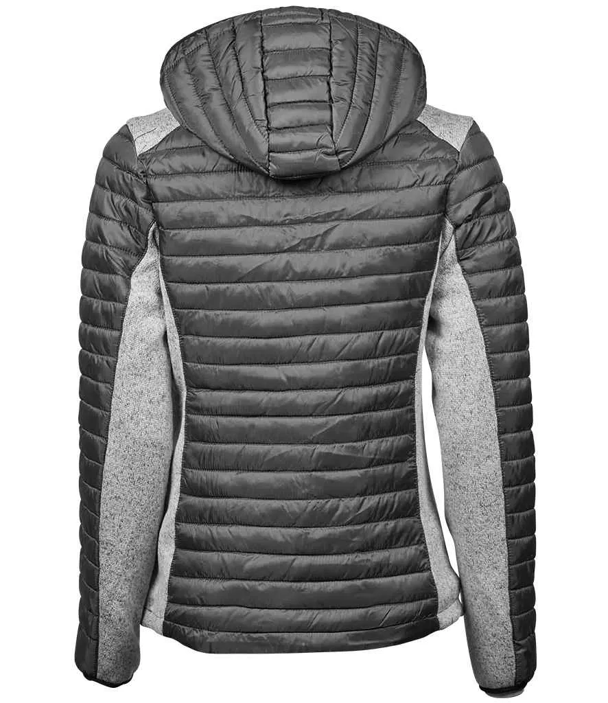 Tee Jays Ladies Crossover Hooded Padded Outdoor Jacket | Space Grey/Grey Melange