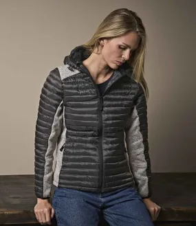 Tee Jays Ladies Crossover Hooded Padded Outdoor Jacket | Space Grey/Grey Melange