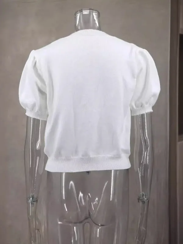 TEEK - V-Neck Short-Sleeved Double Bow Sweater